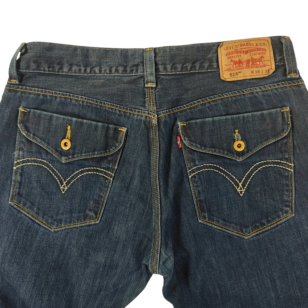 Levis 514 Slim Straight Jeans Mens 36x32 Blue Denim Flap Pocket 00514-0046